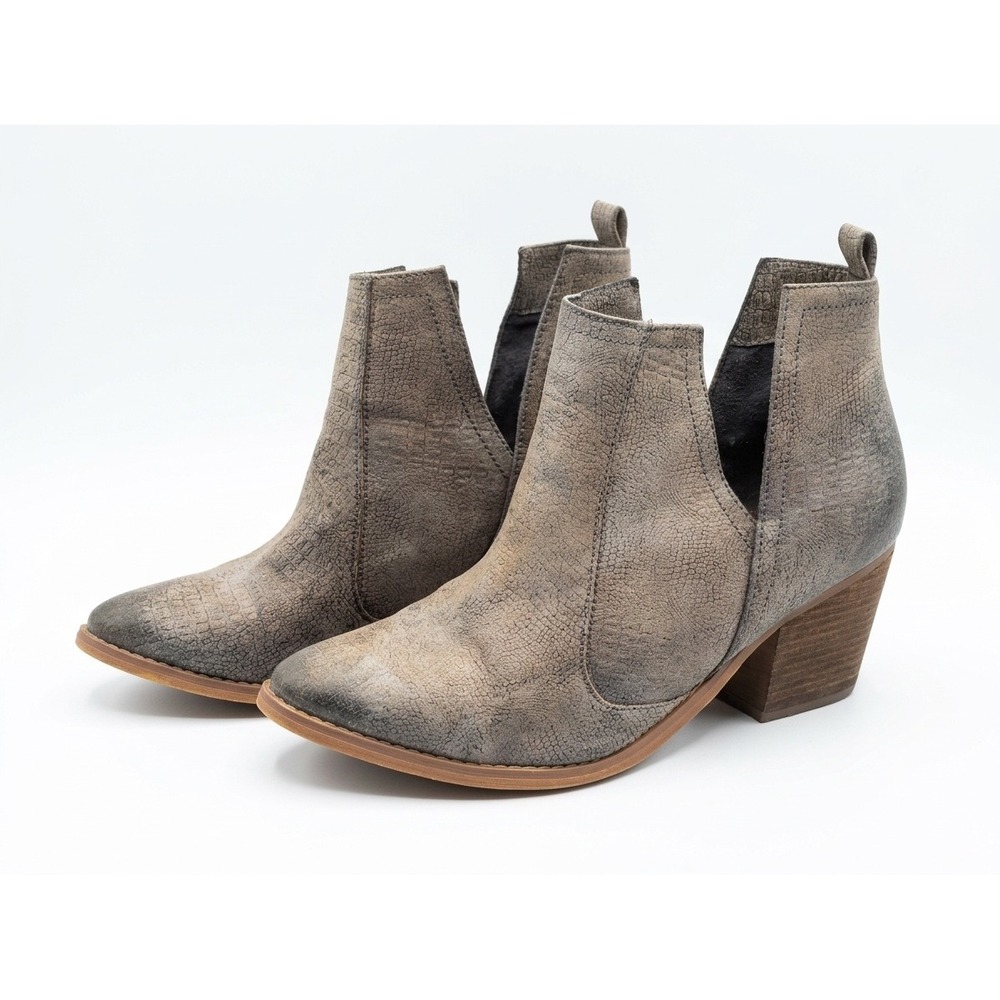 Not Rated Womens Snakeskin Embossed V-Cut Ankle Booties Grey Tan Pointed Toe 11